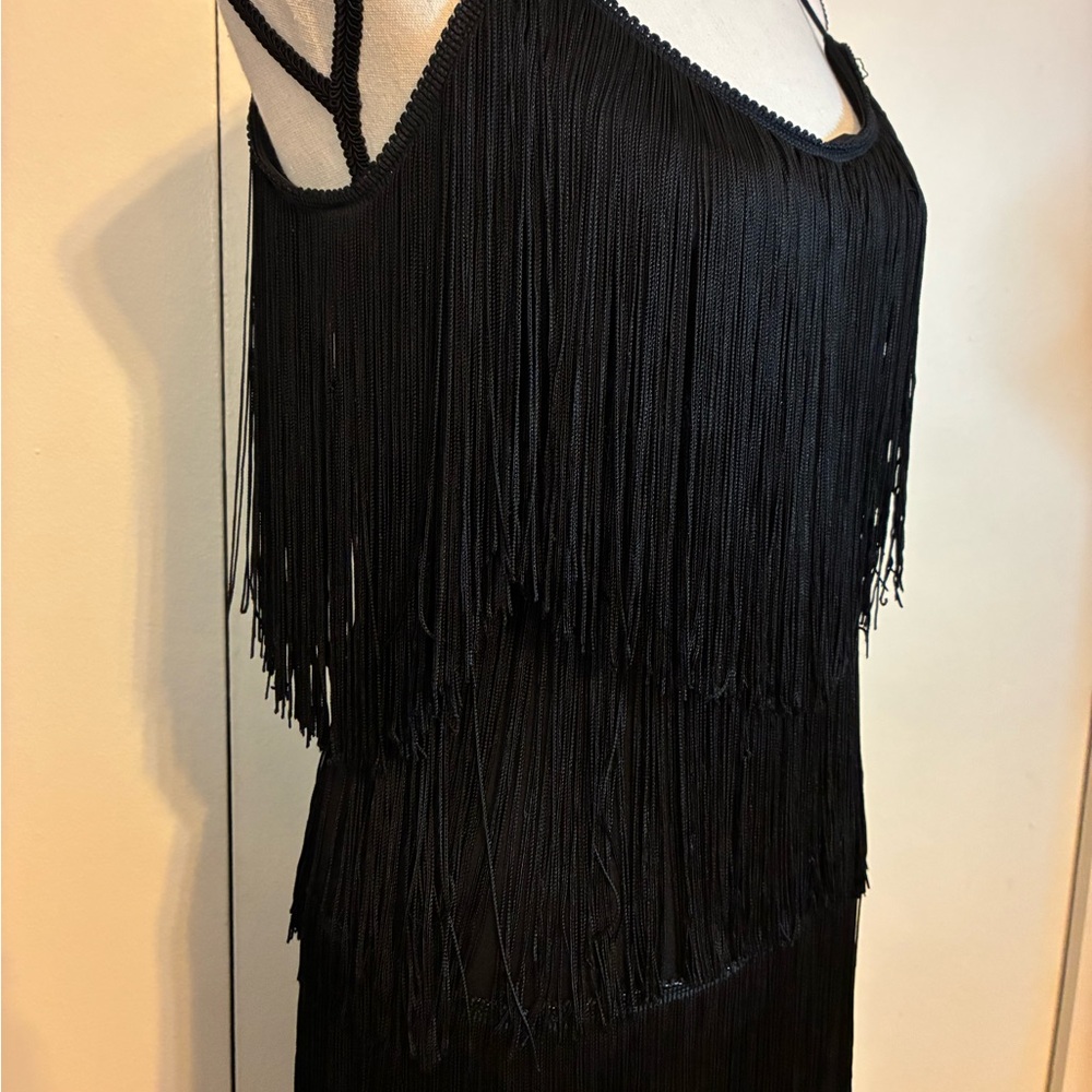 Fun Black Fringe Shimmy 1920’s Sleeveless Dress